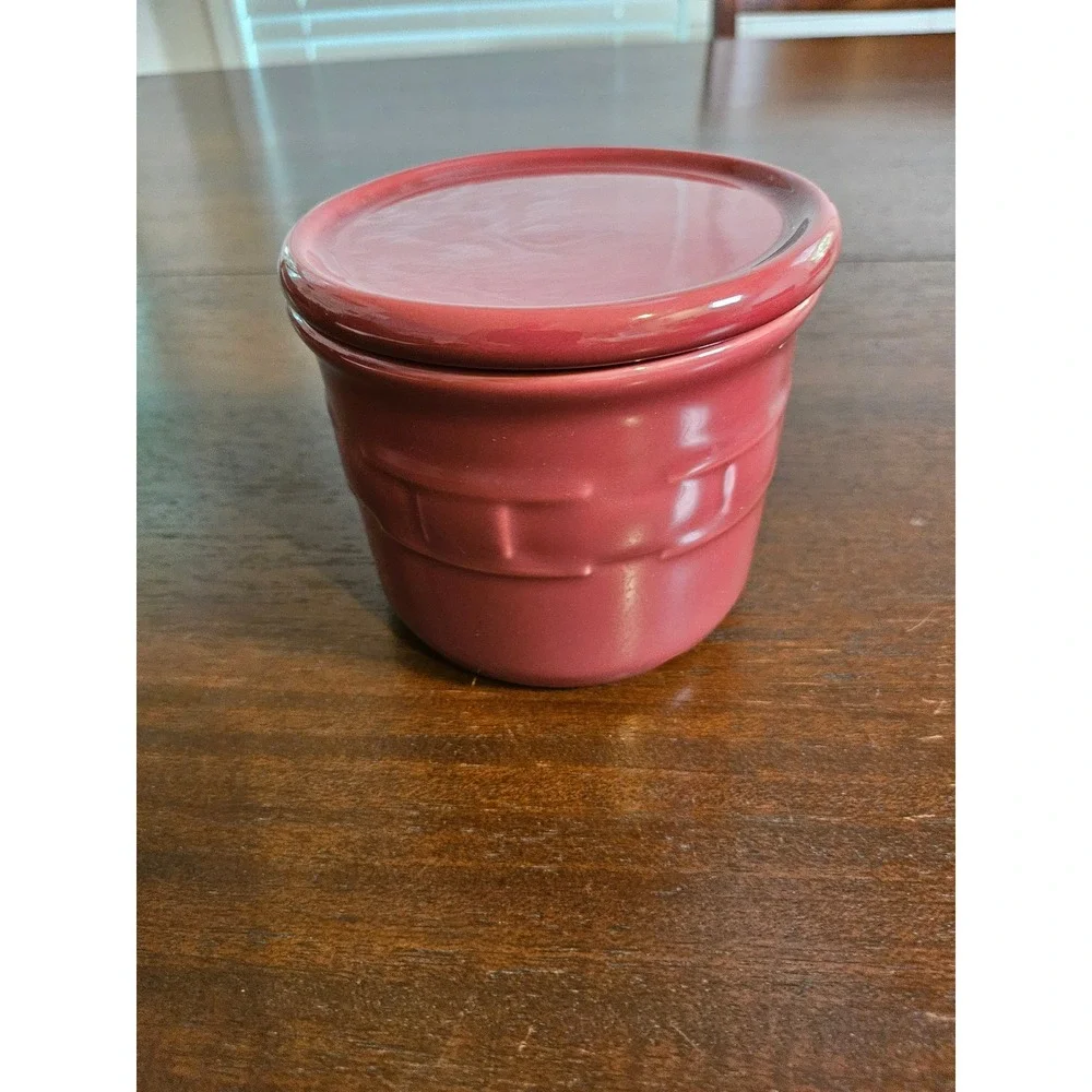 Longaberger Pottery Woven Tradition One Pint Paprika Crock Candle Butter Jams